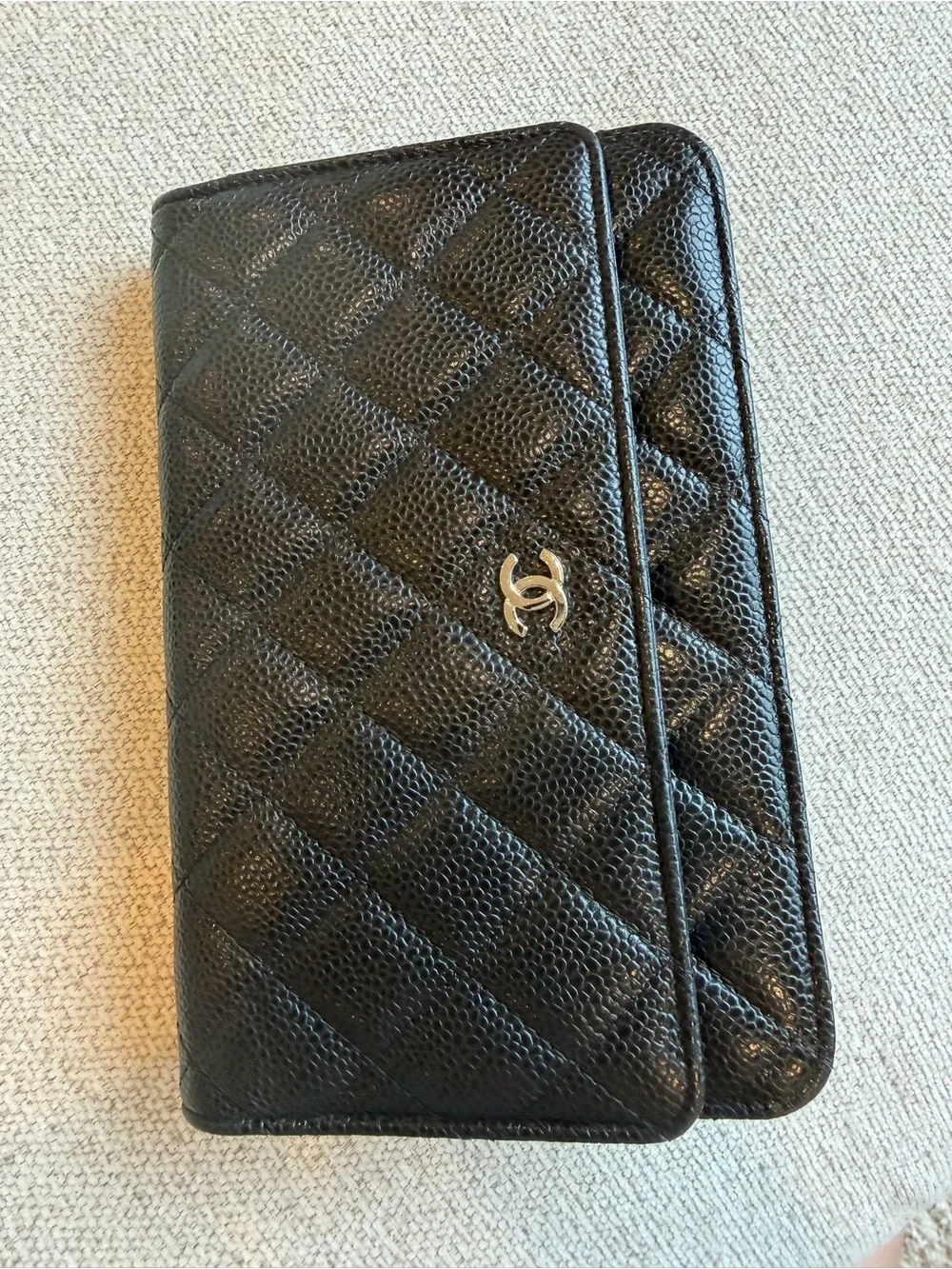 CHANEL WOC Black Quilted Caviar Crossbody with Silver Chain